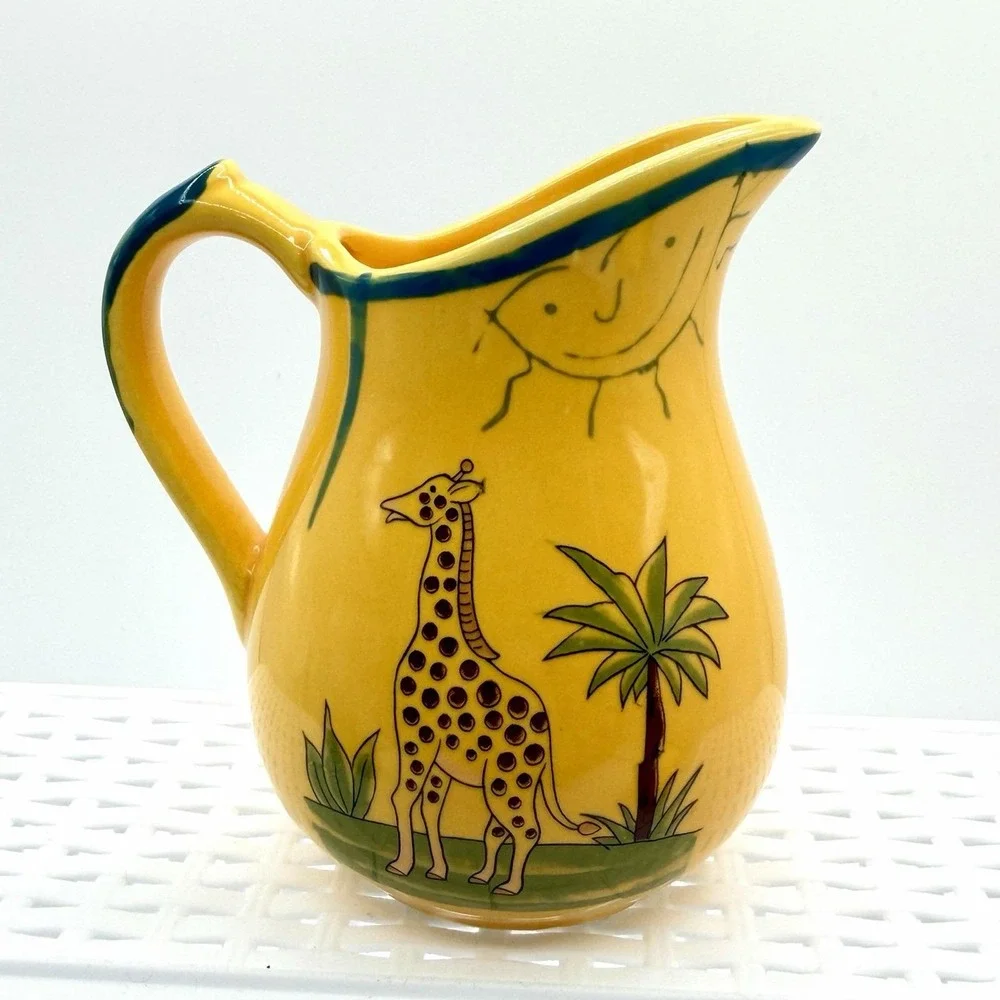 Vintage Pottery Barn Safari Creamer & Sugar Bowl Set Yellow Animals Jungle